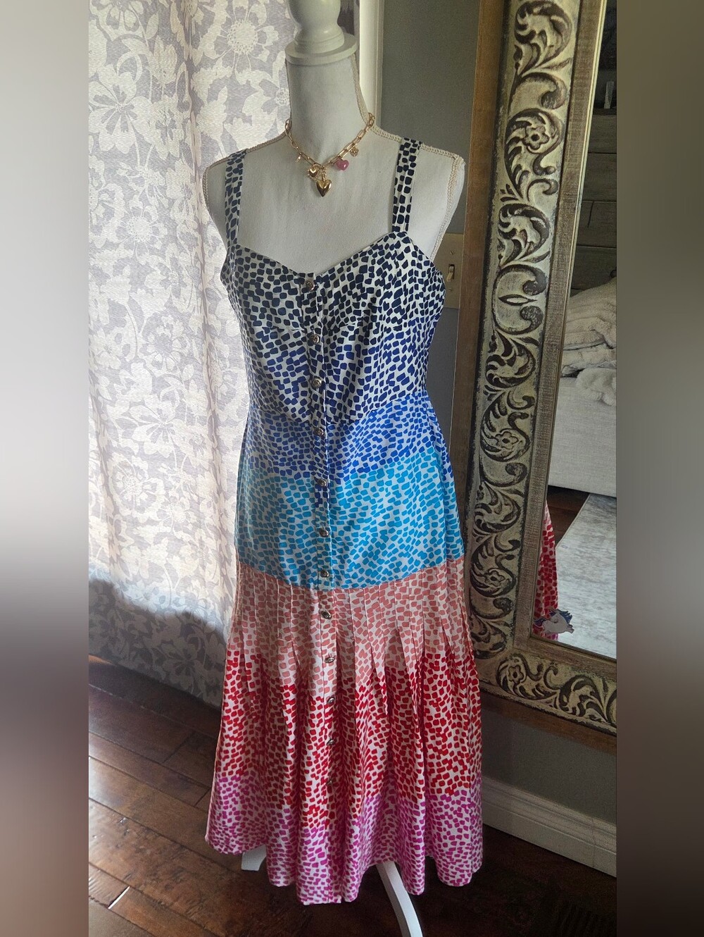 Philosophy blue and white polka dot dress with gradient effect, size 8 Org $118